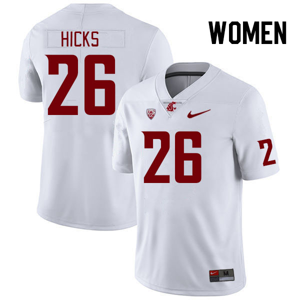 Women #26 Davon Hicks Washington State Cougars College Football Jerseys Stitched Sale-White - Click Image to Close